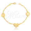 Pulsera Elegante 03.32.0198.07 Oro Laminado, Diseño de Corazón y Figaro, Pulido, Tono Dorado (03 MM Thickness, 7 Inches Length)