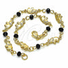 Tobillera Elegante 03.32.0208.10 Oro Laminado, Diseño de Elefante, con Negro Cristal, Pulido Negro, Tono Dorado (03 MM Thickness, 10 Inches Length)