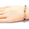 Pulsera Elegante 03.32.0224.07 Oro Laminado, Diseño de Delfín y Figaro, con Negro and Rojo Naranja Azavache, Pulido, Tono Dorado (7 Inches Length)