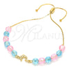 Pulsera Bolo Ajustable 03.32.0235.07 Oro Laminado, Diseño de Delfín y Snake, con Aguamarina and Rosado Cristal, Pulido, Tono Dorado (7 Inches Length)