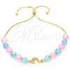 Pulsera Bolo Ajustable 03.32.0235.07 Oro Laminado, Diseño de Delfín y Snake, con Aguamarina and Rosado Cristal, Pulido, Tono Dorado (7 Inches Length)
