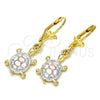 Arete Colgante 02.351.0006 Oro Laminado, Diseño de Tortuga, Pulido, Tres Tonos