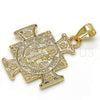 Dije Religioso 05.253.0064 Oro Laminado, Diseño de San Benito y Flor, Pulido, Tono Dorado