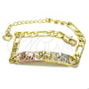 Pulsera con Placa 03.351.0019.07 Oro Laminado, Diseño de Elefante, Pulido, Tres Tonos (05 MM Thickness, 7 Inches Length)