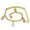 Pulsera de Dije 03.351.0024.08 Oro Laminado, Diseño de Guadalupe, Pulido, Tres Tonos (04 MM Thickness, 8 Inches Length)