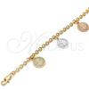 Pulsera de Dije 03.351.0025.07 Oro Laminado, Diseño de San Benito, Diamantado, Tres Tonos (04 MM Thickness, 7 Inches Length)