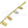 Pulsera de Dije 03.351.0028.07 Oro Laminado, Diseño de Búho, Pulido, Tres Tonos (05 MM Thickness, 7 Inches Length)
