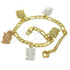 Pulsera de Dije 03.351.0028.07 Oro Laminado, Diseño de Búho, Pulido, Tres Tonos (05 MM Thickness, 7 Inches Length)