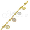 Pulsera de Dije 03.351.0031.07 Oro Laminado, Diseño de San Benito, Pulido, Tres Tonos (07 MM Thickness, 7 Inches Length)