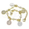 Pulsera de Dije 03.351.0031.07 Oro Laminado, Diseño de San Benito, Pulido, Tres Tonos (07 MM Thickness, 7 Inches Length)