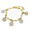 Pulsera de Dije 03.351.0031.07 Oro Laminado, Diseño de San Benito, Pulido, Tres Tonos (07 MM Thickness, 7 Inches Length)