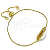 Pulsera Bolo Ajustable 03.207.0098.10 Oro Laminado, con Blanca Zirconia Cubica, Esmaltado Blanco, Tono Dorado (01 MM Thickness, 10 Inches Length)