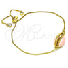 Pulsera Bolo Ajustable 03.207.0098.1.10 Oro Laminado, con Blanca Zirconia Cubica, Esmaltado Rosado, Tono Dorado (01 MM Thickness, 10 Inches Length)