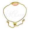 Pulsera Bolo Ajustable 03.207.0098.1.10 Oro Laminado, con Blanca Zirconia Cubica, Esmaltado Rosado, Tono Dorado (01 MM Thickness, 10 Inches Length)