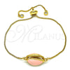 Pulsera Bolo Ajustable 03.207.0098.1.10 Oro Laminado, con Blanca Zirconia Cubica, Esmaltado Rosado, Tono Dorado (01 MM Thickness, 10 Inches Length)