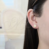Arete Dormilona 02.156.0325 Oro Laminado, Diseño de Corazón, con Blanca Micro Pave, Pulido, Tono Dorado