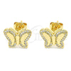 Arete Dormilona 02.156.0328 Oro Laminado, Diseño de Mariposa, con Blanca Micro Pave, Pulido, Tono Dorado
