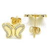 Arete Dormilona 02.156.0328 Oro Laminado, Diseño de Mariposa, con Blanca Micro Pave, Pulido, Tono Dorado