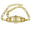 Pulsera Elegante 03.351.0037.08 Oro Laminado, Diseño de Guadalupe y Flor, Pulido, Tono Dorado (05 MM Thickness, 8 Inches Length)