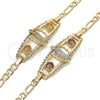 Pulsera Elegante 03.351.0037.08 Oro Laminado, Diseño de Guadalupe y Flor, Pulido, Tono Dorado (05 MM Thickness, 8 Inches Length)