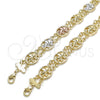 Pulsera Elegante 03.351.0043.09 Oro Laminado, Diseño de Elefante, Pulido, Tres Tonos (12 MM Thickness, 9 Inches Length)