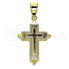 Dije Religioso 05.213.0068 Oro Laminado, Diseño de Cruz, Pulido, Tono Dorado
