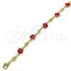 Tobillera Elegante 03.213.0015.6.10 Oro Laminado, Diseño de Flor, Esmaltado Rojo, Tono Dorado (08 MM Thickness, 10 Inches Length)