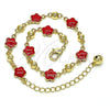 Tobillera Elegante 03.213.0015.6.10 Oro Laminado, Diseño de Flor, Esmaltado Rojo, Tono Dorado (08 MM Thickness, 10 Inches Length)