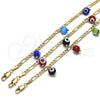 Pulsera de Dije 03.63.2070.08 Oro Laminado, Diseño de Ojo Griego, Pulido Rojo, Tono Dorado (04 MM Thickness, 8 Inches Length)