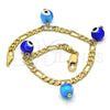Pulsera de Dije 03.63.2070.1.08 Oro Laminado, Diseño de Ojo Griego, Pulido Azul, Tono Dorado (04 MM Thickness, 8 Inches Length)