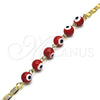 Pulsera Elegante 03.63.2071.1.07 Oro Laminado, Diseño de Ojo Griego, Pulido Rojo, Tono Dorado (04 MM Thickness, 7 Inches Length)
