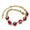 Pulsera Elegante 03.63.2071.1.07 Oro Laminado, Diseño de Ojo Griego, Pulido Rojo, Tono Dorado (04 MM Thickness, 7 Inches Length)