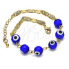 Pulsera Elegante 03.63.2071.2.07 Oro Laminado, Diseño de Ojo Griego, Pulido Azul, Tono Dorado (04 MM Thickness, 7 Inches Length)