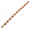 Tobillera Elegante 04.63.1347.1.10 Oro Laminado, Diseño de Ojo Griego, Resinado Rojo, Tono Dorado (06 MM Thickness, 10 Inches Length)