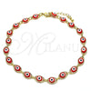 Tobillera Elegante 04.63.1347.1.10 Oro Laminado, Diseño de Ojo Griego, Resinado Rojo, Tono Dorado (06 MM Thickness, 10 Inches Length)