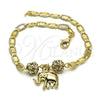 Pulsera de Dije 03.63.2076.08 Oro Laminado, Diseño de Elefante, con Blanca Cristal, Pulido, Tono Dorado (04 MM Thickness, 8 Inches Length)