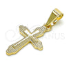 Dije Religioso 05.163.0091 Oro Laminado, Diseño de Cruz, Pulido, Tono Dorado