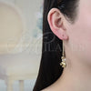 Arete Violador 02.63.2689 Oro Laminado, Diseño de Elefante, con Blanca Zirconia Cubica and Marfil Perla, Pulido, Tono Dorado