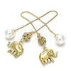Arete Violador 02.63.2689 Oro Laminado, Diseño de Elefante, con Blanca Zirconia Cubica and Marfil Perla, Pulido, Tono Dorado