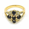 Anillo Multi Piedra 01.365.0006.07 Oro Laminado, con Negro and Blanca Zirconia Cubica, Pulido, Tono Dorado (Size 7)