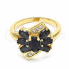 Anillo Multi Piedra 01.365.0008.07 Oro Laminado, con Negro and Blanca Zirconia Cubica, Pulido, Tono Dorado (Size 7)
