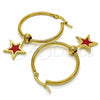 Argolla Mediana 02.364.0007.1.30 Acero Inoxidable, Diseño de Estrella, Esmaltado Rojo, Tono Dorado