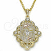 Dije Religioso 05.351.0030 Oro Laminado, Diseño de Elefante y Búho, con Blanca Cristal, Pulido, Tres Tonos