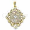 Dije Religioso 05.351.0030 Oro Laminado, Diseño de Elefante y Búho, con Blanca Cristal, Pulido, Tres Tonos