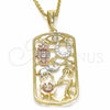 Dije Religioso 05.351.0032 Oro Laminado, Diseño de Elefante y Búho, con Blanca Cristal, Pulido, Tres Tonos