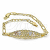 Pulsera Elegante 03.351.0049.07 Oro Laminado, Diseño de Elefante y Búho, Pulido, Tres Tonos (05 MM Thickness, 7 Inches Length)
