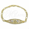 Pulsera Elegante 03.351.0049.07 Oro Laminado, Diseño de Elefante y Búho, Pulido, Tres Tonos (05 MM Thickness, 7 Inches Length)
