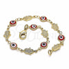 Pulsera Elegante 03.326.0007.08 Oro Laminado, Diseño de Ojo Griego y Mano de Dios, Resinado Rojo, Tono Dorado (07 MM Thickness, 8 Inches Length)
