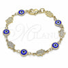 Pulsera Elegante 03.326.0007.1.06 Oro Laminado, Diseño de Ojo Griego y Mano de Dios, Resinado Azul, Tono Dorado (07 MM Thickness, 6 Inches Length)