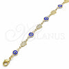 Pulsera Elegante 03.326.0007.1.08 Oro Laminado, Diseño de Ojo Griego y Mano de Dios, Resinado Azul, Tono Dorado (07 MM Thickness, 8 Inches Length)